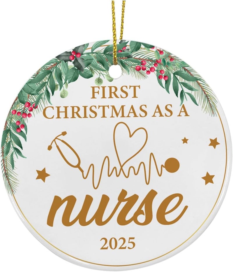 ZOSAN New Nurse Gifts for Women Men, Christmas Ceramic Ornament 2025, First Christmas as a Nurse Ornament - Image 2